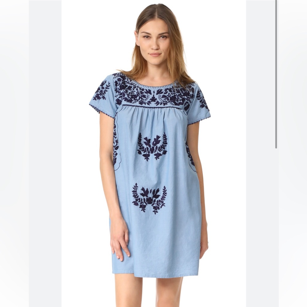 Roberta Roller Rabbit Blue Tunic Dress with Navy Embroidery, Small